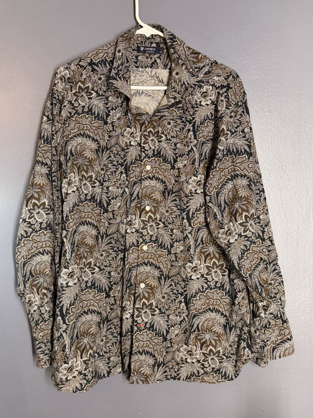 Cremieux Shirt Mens XL Black Gray Brown Floral Paisley Long Sleeve Button